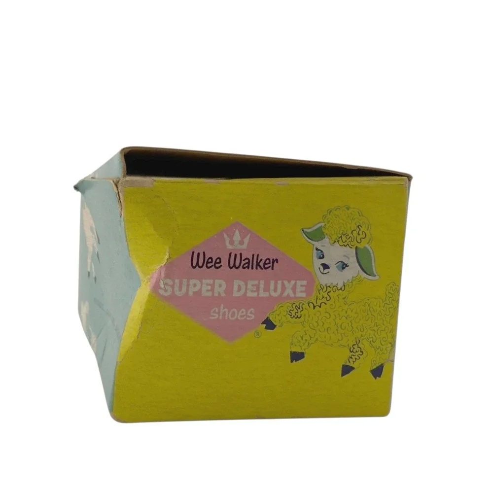 Vintage 1960 Wee Walker Baby‎ Shoes White Leather High Tops Box Pamphlet Sz 1